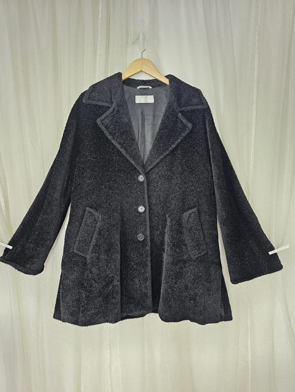 MaxMara Black Alpaca & Wool Swing Coat Quiet Luxury Chic Size 10
